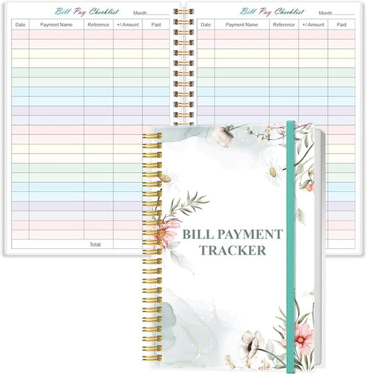 Bill Payment Checklist - Monthly Bill Organizer & Planner for Personal Budgeting Financial, Bill Payment Tracker Notebook, 5.8" x 8.5", Pink Flowers