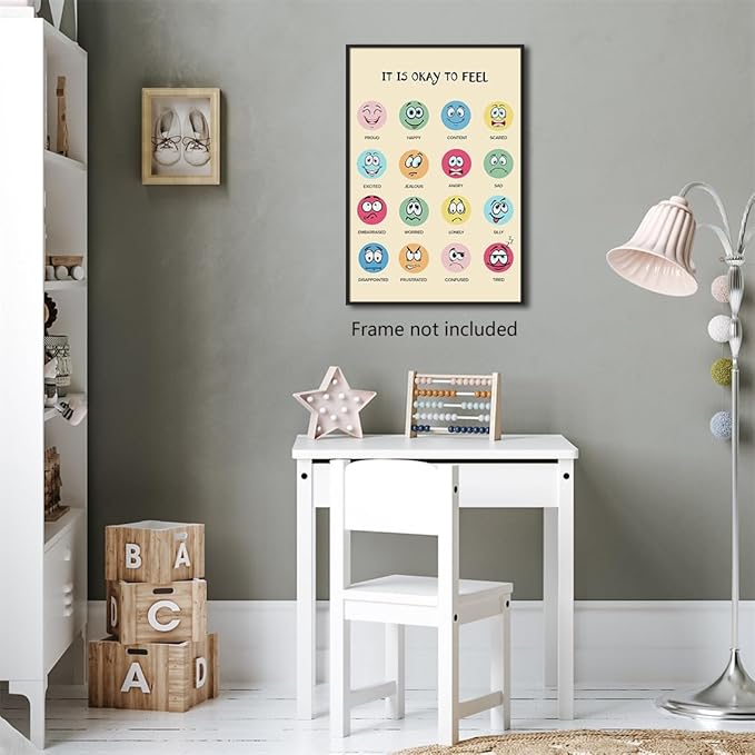 xbsifyiooa Feelings Chart Poster, Calming Corner Poster, Preschool Classroom Must Haves for Kids, Mental Health Posters, It Is Okay To Feel Emotions Poster, Therapist Office Wall Art 12x16in Unframed