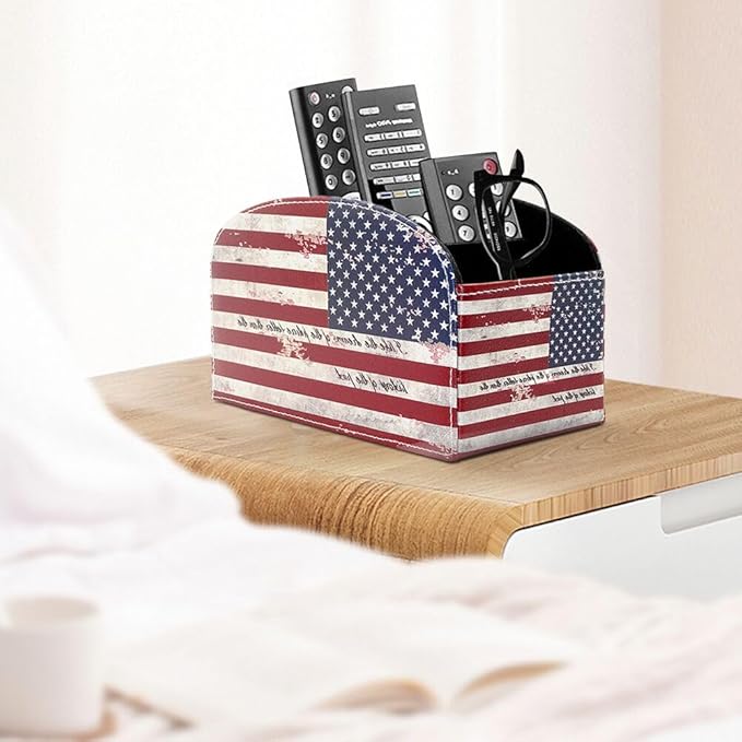 Remote Control Holder Organizer - Leather Table Desk Storage with 4 Spacious Compartments