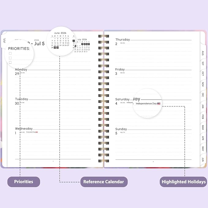 Academic Planner 2026-2027, Weekly and Monthly Agenda Planner, Daily Calendar Planning Notebook (July 2026 - June 2028), School Teacher Student Supplies, Daisy Blooms