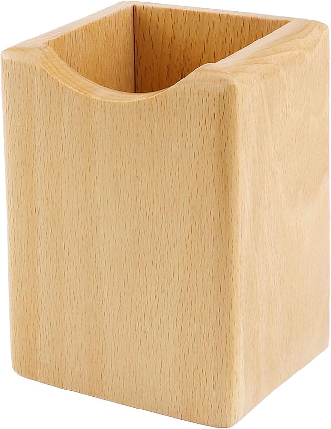 Natural Wooden Pen Box Desktop Stationery Organizer Creative Simple Solid Wood Pencil Holder for Office Supplies (Beech Wood)