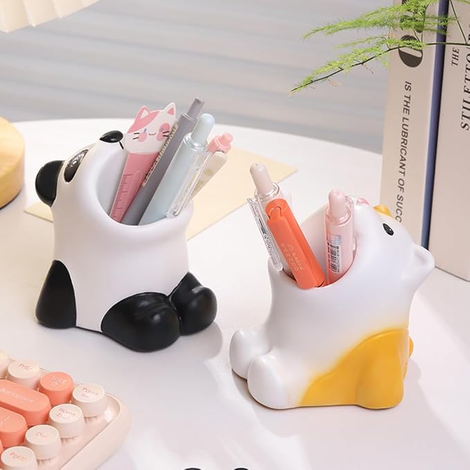 Funny Big Mouth Animals Pen Holder for Office Desk Accessories, Cute Cartoon Animals Makeup Brush Holder Pencil Cup Toothbrush Holder Vanity Organizer Kawaii Home Decor (Panda)