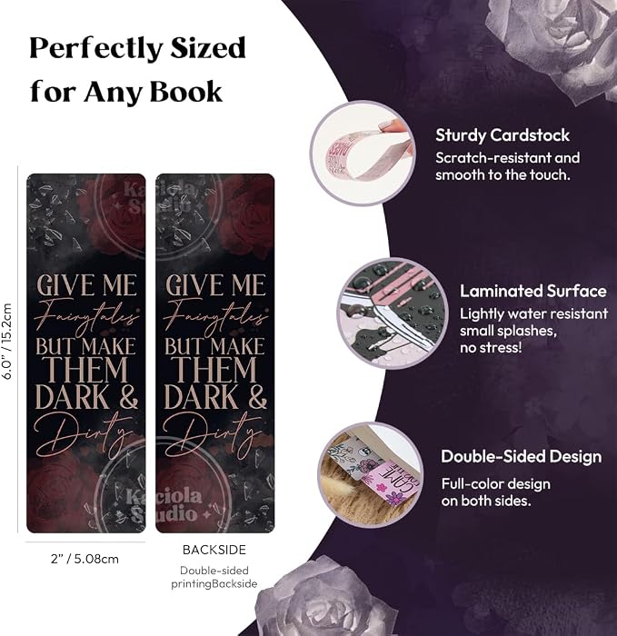 KACIOLA STUDIO 100PCS Bookmarks for Women, Black Romance Theme Paper Bookmarks Bulk 6" x 2" Cute Book Marks for Reading Booklovers Students Schools Gifts (Black Romance)