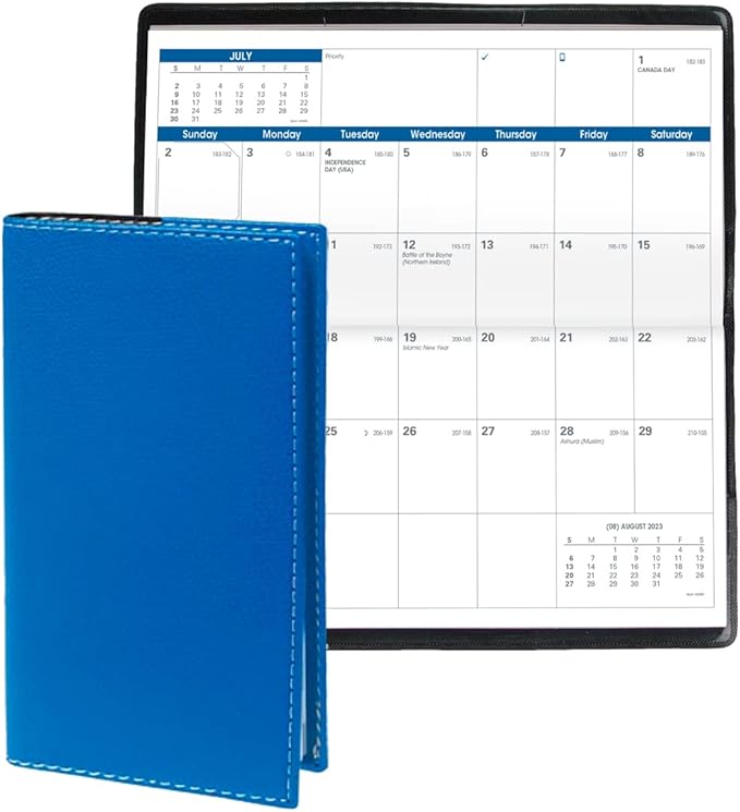 Quo Vadis 2024 Visoplan - Monthly Planner - 12 Months, Jan. to Dec. - 6 3/4 x 3 1/2" - Grained Faux Leather Club Blue - Pocket Calendar Organizer