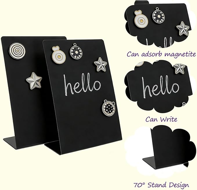 Magnet Board 7.87 x5.31 x 3.93 Stand Mini Black Metal Tabletop Memo Standing Magnetic Board for Desk - Magnetic Display for Back to School Menu Table， Photos，Memos (Black*2, 20 * 13.5 * 10cm)