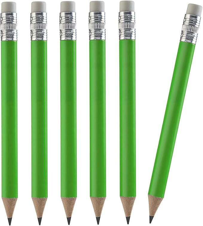 TH Golf Wood-Cased #2 Mini Pencils With Eraser, Pre-sharpened, HB Lead Bulk Box, 200 Count (Neon Green)