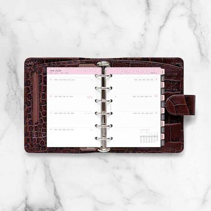 Filofax Calendar Diary Refill, Pocket Size, Week-to-View, Confetti Minimal Diary Pack, Multilingual: Five Languages, 2026 (C68291-26)