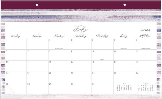Cambridge Desk Calendar 2025-2026 Academic, Leah Bisch, Monthly Desk Pad, 17-3/4" x 11", Compact, Stripe (LB39-705A)