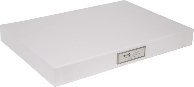 Bigso Sven Fiberboard Classic Hinged Document Box - File Organizer for Important Paperwork - Document Storage Box with Hinged Lid & Metal Label Window - 1.8 in x 13.2 in x 9.3 in - White