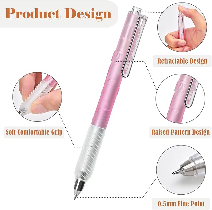 BAYTORY 12 Pcs Retractable Gel Pens, Black Ink 0.5 mm Fine Point Pens, Quick Dry Smooth Writing Aesthetic Journaling Pen for School Office Supplies (Pastel)