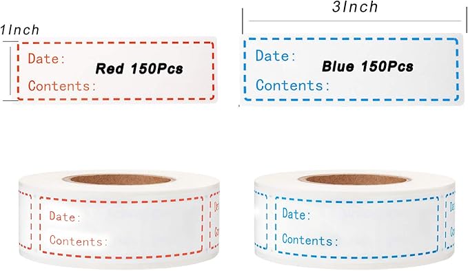 300pcs Removable Freezer Labels, Yoget 1 x 3 Inch Food Labels, Refrigerator Freezer Tape Label Easy Clean Leaves No Residue, 2 Color Label Stickers Roll