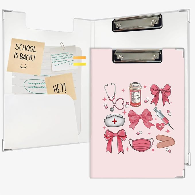 Lacama Coquette Nurse Clipboard GIFS for Women, Pink Bow Nursing School Office Supplies, Preppy Girly Project Folders with Metal Clip for Office Classroom Desk, 12.4x9.25 in