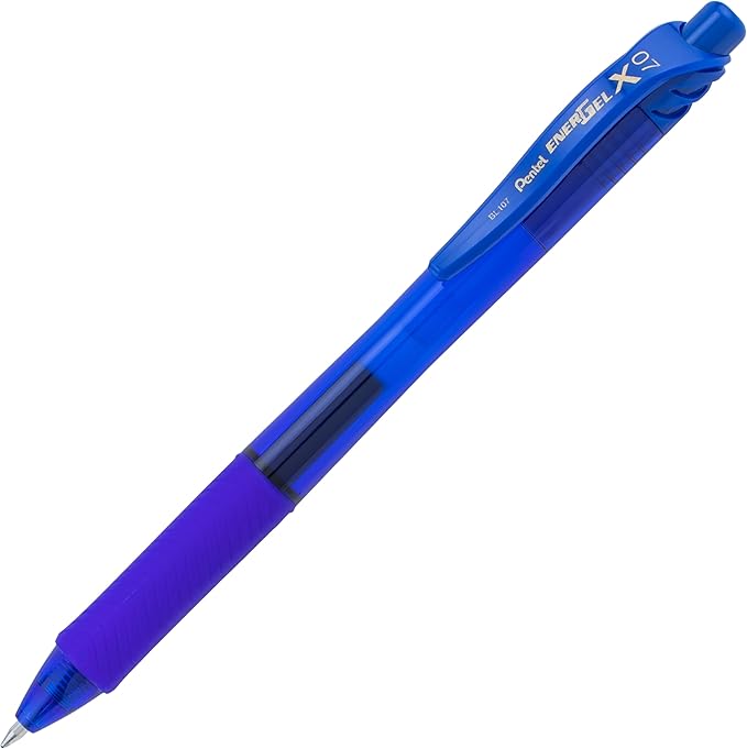 Pentel EnerGel-X Retractable Liquid Gel Pen, 0.7 mm, Blue, Pack of 12