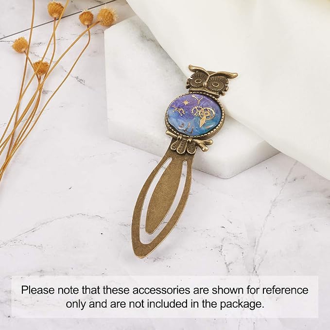 FASHEWELRY 10Pcs Antique Bronze Bookmark Pendant Blank Tray 3/4 inch (20mm) Round Bezel Base Cabochon Setting Charms (Owl)
