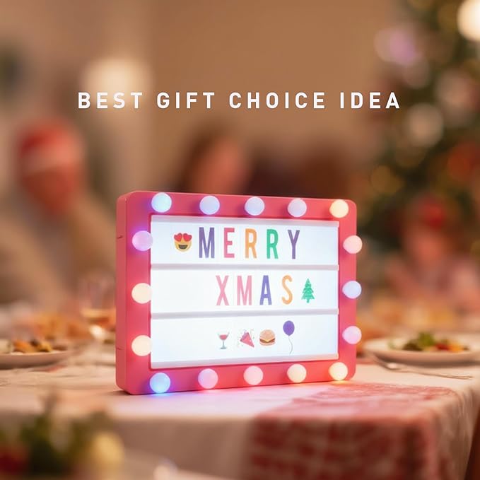 Cinema Light Box with 290 Letters,Icons, Stocking Stuffers Christmas Birthday Gifts Ideas for Teen Girls Women, DIY LED Sign Light Up Marquee Message Board for Home Office Cute Room Desk Decor(Pink)