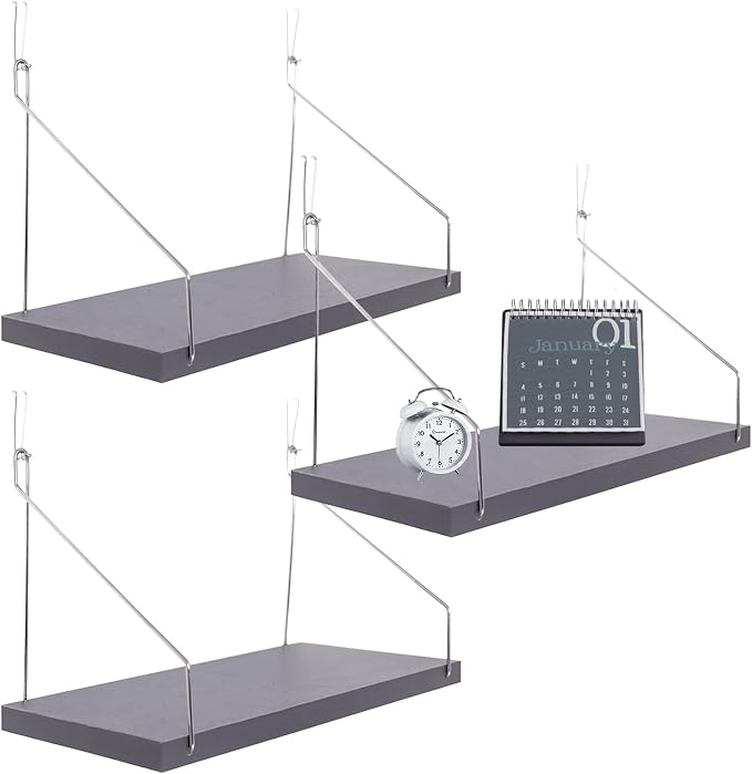 3-Pack Cubicle Shelf For Fabric Walls With Hooks：12x6.0in Gray Wooden Cubicle Shelf Hanging Silver Bracket Use For Office Cubicle Accessories For Office Stylish Cubicle Decorations For Women Desk