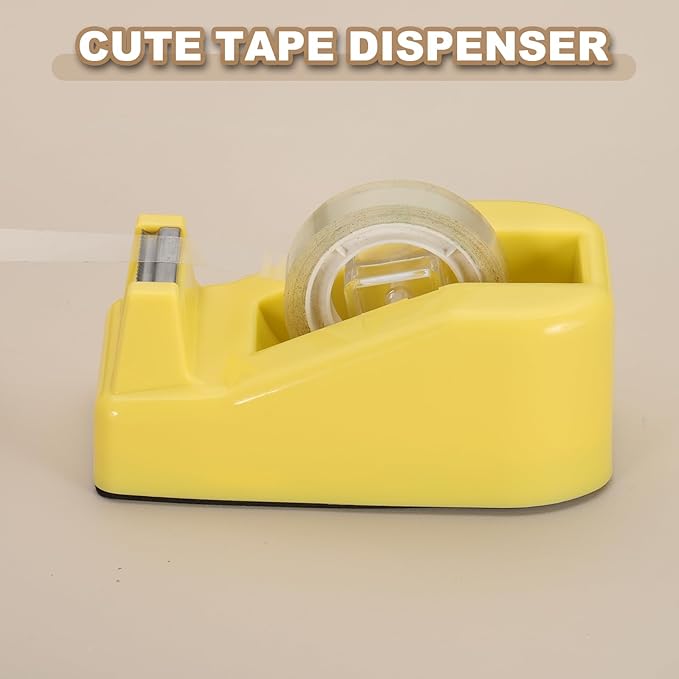 PATIKIL 2pcs Tape Dispenser Desk, Small Tape Dispenser Cute Desktop Dispenser Holder for Tape Office Desktop, Yellow
