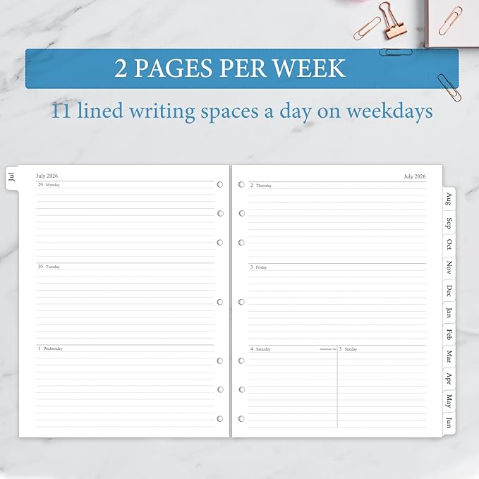 2026-2027 Weekly & Monthly Planner Refill, A4 Letter Size Inserts for 3 Ring Binder, Size 5, 8.5"x11", July 2026 - June 2027, 7/3-Hole Punched