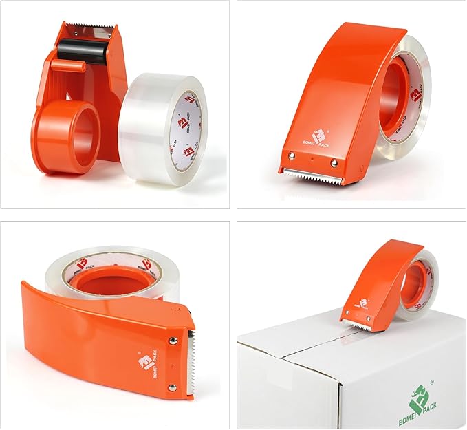 BOMEI PACK Heavy Duty Packing Tape with Dispenser 1.88'' x 66 YDs, Clear Box Tape for Packaging Shipping Moving Storage and Mailing, Strong Package Tape 6 Rolls + 1 Dispenser, Total 396 YDs