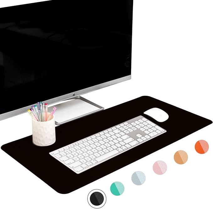 FTC PU Leather Desk Pad & Desk Blotter, Non-Slip Flannelette Base, Stitched Desk Mat for Keyboard, Mouse & Writing, Home or Office (Black, 31.5” x 15.75”)