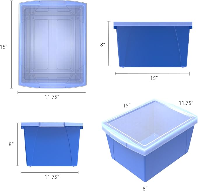 Storex 4 Gallon Storage Bin with Lid – Plastic Classroom Organizer for Books and Supplies, Blue, 1-Pack (61412A06C)