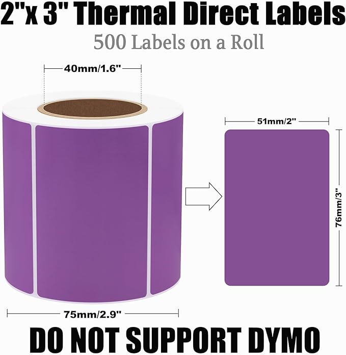 Hybsk 3x2 inch Color Direct Thermal Labels for Shipping, Barcodes, Address, Compatible with Rollo Label Printer & Zebra Desktop Printers (3"x2",Purple)