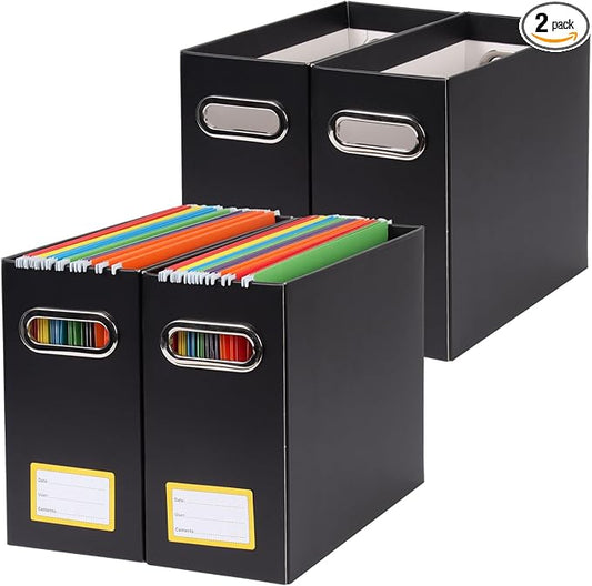 Collapsible File Organizer Box with Handle,12.20x5.11x9.84Inches, Filing Organizer for Home or Office, Small Portable File Box (4 Packs, Black-Yellow)