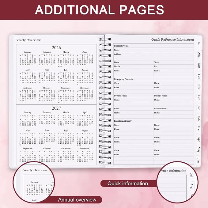 2026-2027 Planner - Academic Planner 2026 2027 for Women & Men, July 2026 - June 2027, Monthly and Weekly Calender with 12 Monthly Tabs, 6.4" x 8.5", Pink