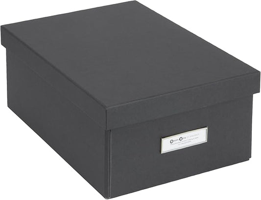 Bigso Box of Sweden Karin Collapsible Storage Box with Labelframe for Easy Identification - Simple Assembly Without Tools - Decorative Storage Boxes with Lids - 8.9in x 12.4in x 5.4in - Dark Gray