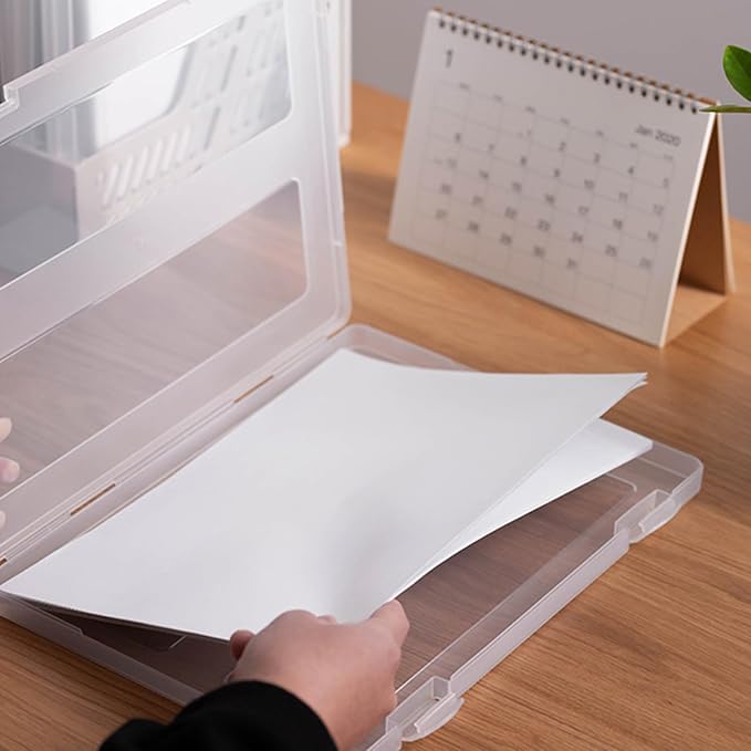 4 Pack A4 Paper Storage Box, A4 Document Case for 8.5" x 11" Letter Paper, Scrapbook Storage Box, File Portable Project Case for Magazine,Envelopes(Inner Size 12.2 x 8.9 x 0.7 in)