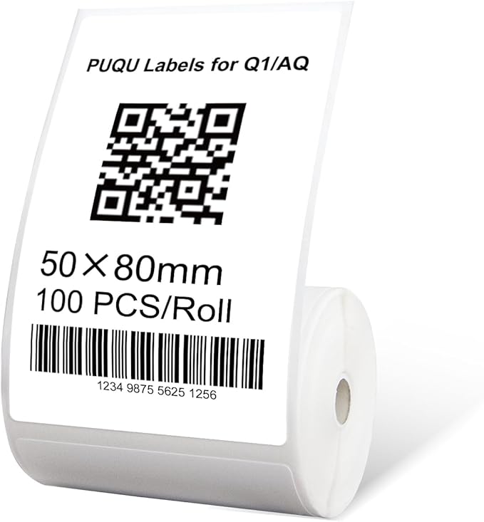 PUQU 50x80mm Direct Thermal Sticker Labels, Self-Adhesive All-Purpose Label Maker Tape, Compatible with AQ/Q1 Series Label Printer, Refills Standard Laminated Office Labeling, 1 Rolls of 100 Labels
