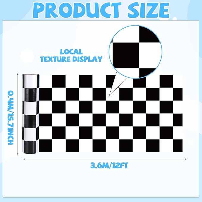 Black Checkered Bulletin Board Roll Reusable Waterproof Erasable Black White Retro Non-Woven Fabric Bulletin Board Roll Checkered Flag Poster for Teacher Classroom Decors Wrap Crafts 15.75" x 12ft