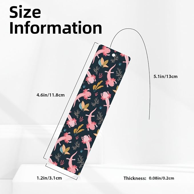 Cute Axolotl 5pcs Wood Bookmarks with Tassel for Planner Reading Book Lovers Accessory Readers Men Women 4.6 X 1.2 Inch