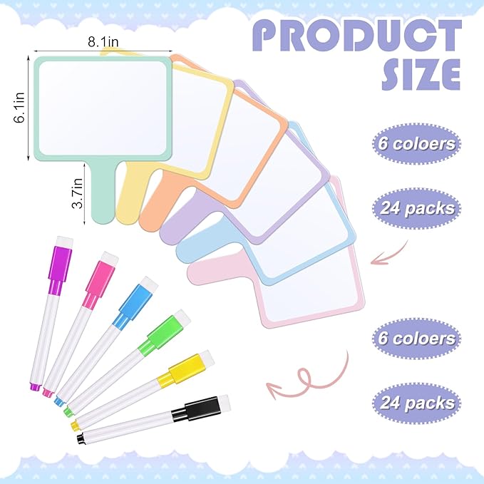 Henoyso 48 Pcs Dry Erase Answer Paddle with Markers Handheld Double Sided Paddles Colorful Flip Answer Dry Erase Paddles White Boards for Students Kids Score Boards Teacher(Rectangle Fresh)
