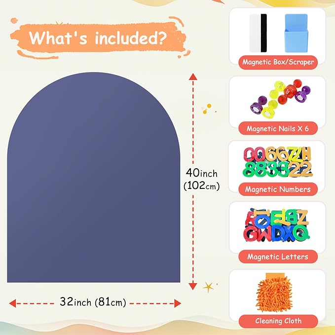 Arch Magnetic Wall Decal for Kids 40x32 Inches Magnetic Chalk Board Sticker Magnet Chalkboard for Wall Peel and Stick Self Adhesive Blackboard Multifunctional for Playroom Home Office School