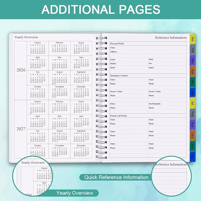 2026 Weekly & Monthly Planner - January 2026 to December 2026, 2026 Planner & Organizer Notebook to Track Goals, Medium 6.5" x 8.5", Teal