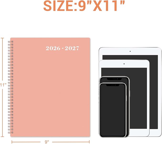 2026-2027 Monthly Planner - Monthly Planner 2026-2027, Jul. 2026 - Jun. 2027, 9" x 11", 12-Month Planner, Tabs & Pocket, Twin-Wire Binding - Rosy Pink