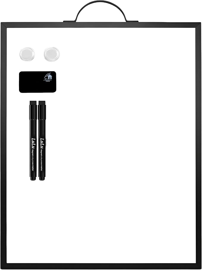 Black Magnetic Dry Erase Whiteboard 12 x 16 Double Sided, Portable Desktop Small White Board with Handle, to Do List Note Board, Write and Wipe for Desk Wall, Includes 2 Markers Eraser 2 Magnets