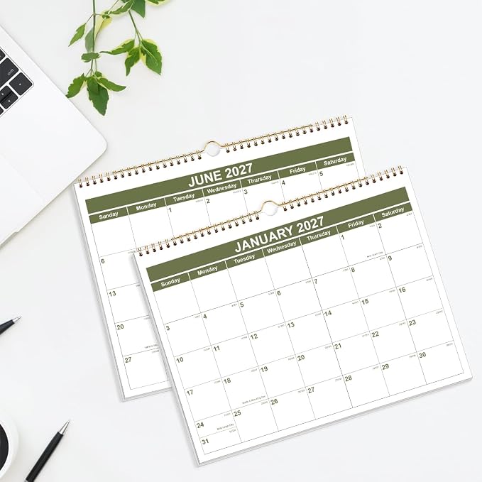 Calendar 2026-2027 - Wall Calendar 2026-2027 from July 2026 - December 2027, Spiral Binding Hanging Wall Calendar 2026 for Home/Office, 8.5" x 11", Green