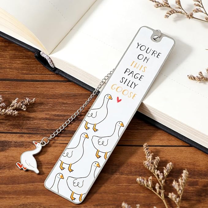 Pink Cute Bookmark for Women Silly Goose Gift Metal Bookmark for Students, Teachers, and Readers Funny Bookmarks Gift Page Markers Study Stationery, Office Supplies (White)