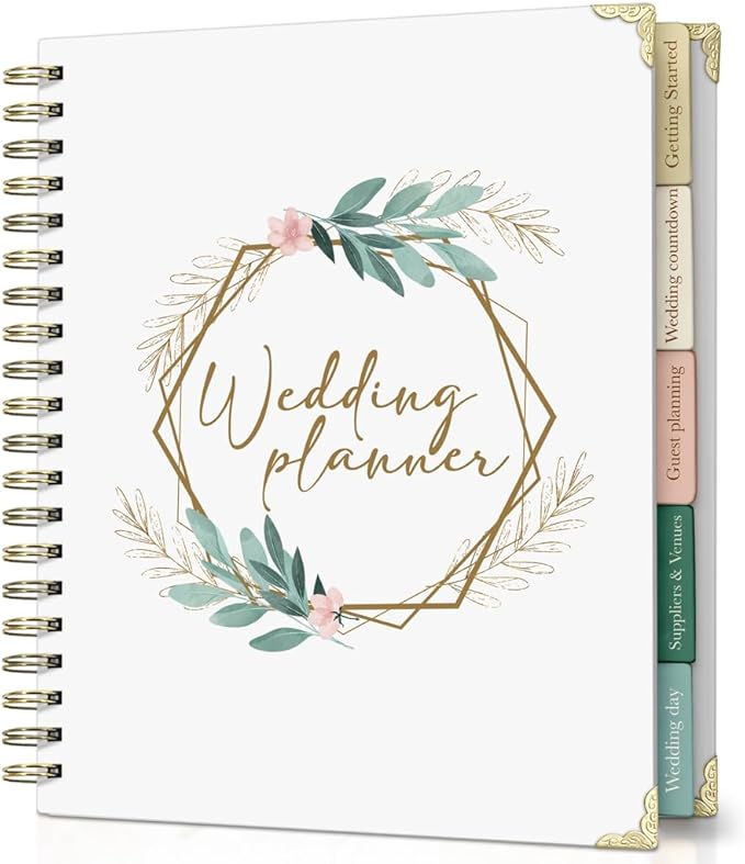 Wedding Planner Book & Organizer – 132-Page Bridal Planning Binder with 18-Month Countdown Calendar, Budget, Checklist & Vendor Pages – Engagment & Bride Gift - Elegant Floral Design