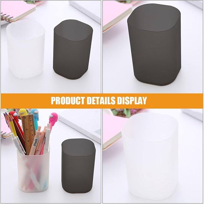 2pcs Frosted Pen Holder and Pencil Organizer Desk Bucket Set, Plastic Cylinder Stationery Container for Office Desktop Storage and Workspace Accessories