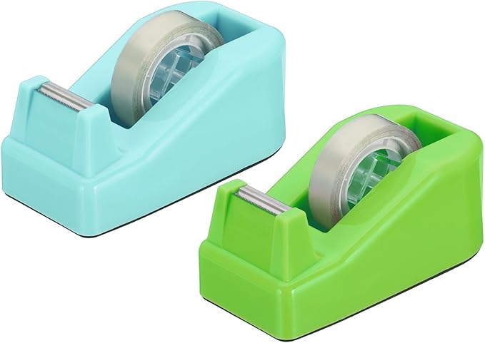 PATIKIL 2pcs Tape Dispenser Desk, Small Tape Dispenser Cute Desktop Dispenser Holder for Tape Office Desktop, Green Cyan