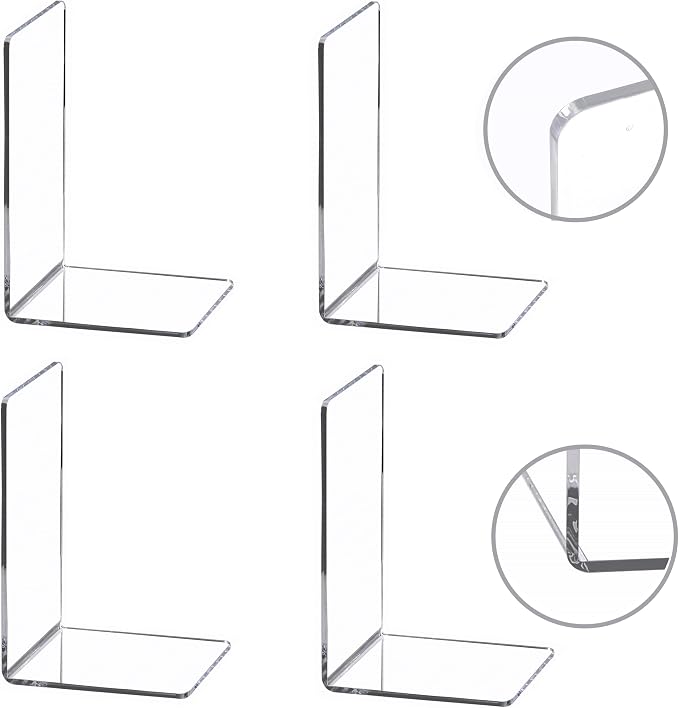 CY craft 4 Pieces Bookends,Clear Acrylic Bookends for Shelves,Heavy Duty Book Ends and Desktop Organizer,Book Stopper for Books/Movies/CDs,7.3x4.8x4.8 inch