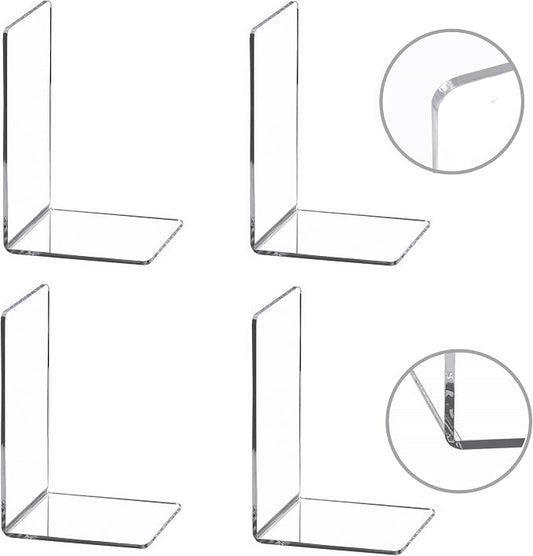 CY craft 4 Pieces Bookends,Clear Acrylic Bookends for Shelves,Heavy Duty Book Ends and Desktop Organizer,Book Stopper for Books/Movies/CDs,7.3x4.8x4.8 inch