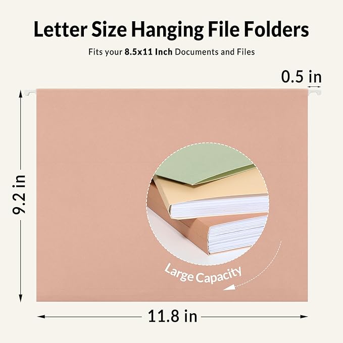 SUNEE Hanging File Folders, Pastel Colors - 75 Pack, Colored File Folders Letter Size with 1/5-Cut Tabs, Ideal for Organizing Home and Office Documents
