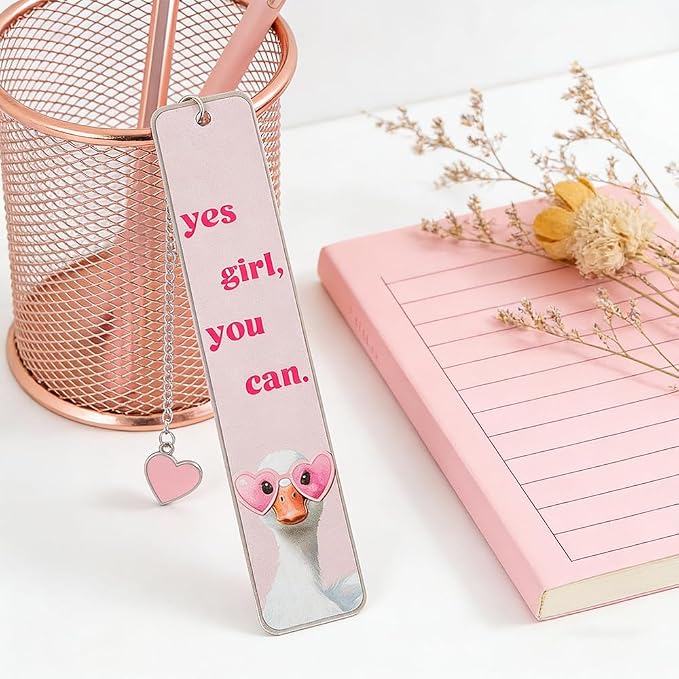 Pink Cute Bookmark for Women Silly Goose Gift Metal Bookmark for Students, Teachers, and Readers Funny Bookmarks Gift Page Markers Study Stationery, Office Supplies (Pink B)