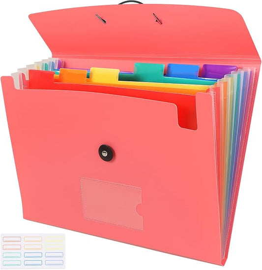 7 Pocket Accordian File Folders, Expanding File Folder A4 Letter Size Paper Portable Document Organizer-Pink