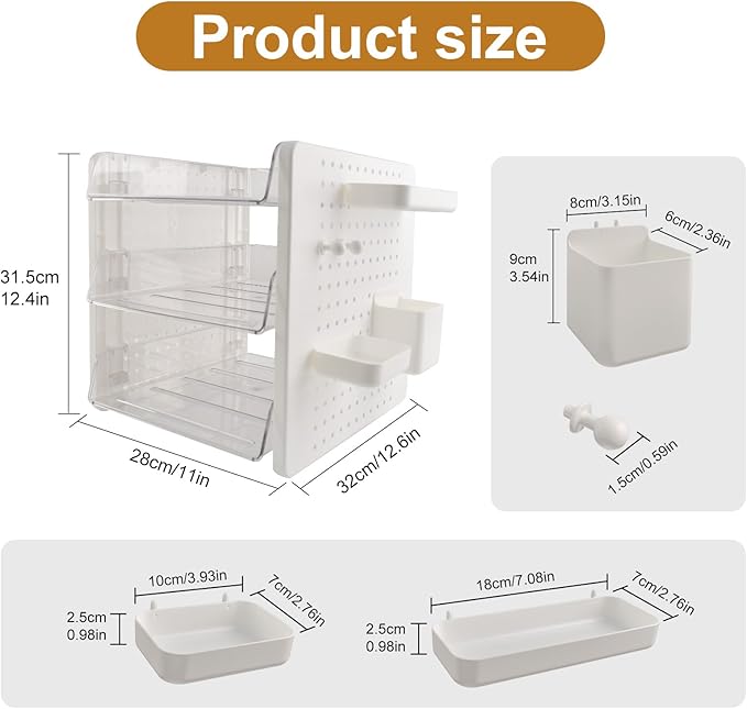 3 Tier Acrylic Desk Organizer,Clear Stackable Desktop Paper Container Letter Tray Shelf with Pen Holder, Pegboard Shelf Office Storage for File Paper, Letter, A4 Office File, Books, Notes