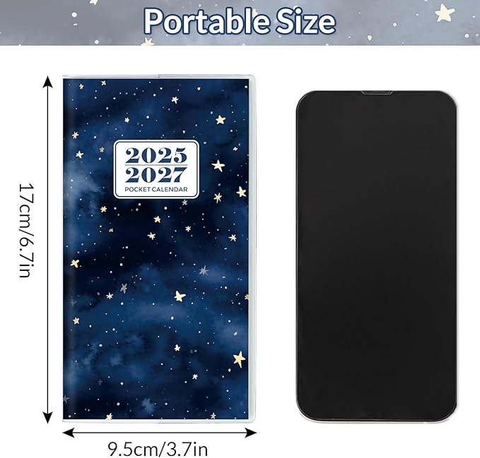 KONVINIT Pocket Calendar 2025-2027, 2025-2027 Monthly Planner - 3.7" x 6.7" - Runs from July 2025 Until December 2027, 2026 Pocket Calendar with PVC Cover for Organizing & Planning